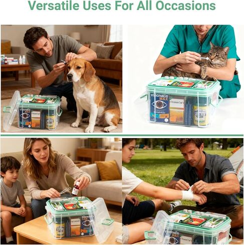 UNITED FLAMES 2-Pack Clear Medicine Storage Box, First Aid Box Empty with Locking Lid & Handle, Medicine Organizer Box with Removable Tray for Home & Pet Care in Saudi Arabia