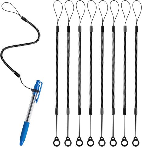 8 Pcs Pen Lanyard, 9.8" Pen Leash for Clipboard,Elastic Lanyard Tether with Silicone Rings, Retractable Stylus Tethers Holder Anti-Lost for Tether Drawing Pens to Touchscreen (Black) in Saudi Arabia
