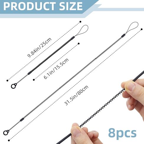 8 Pcs Pen Lanyard, 9.8" Pen Leash for Clipboard,Elastic Lanyard Tether with Silicone Rings, Retractable Stylus Tethers Holder Anti-Lost for Tether Drawing Pens to Touchscreen (Black) in Saudi Arabia