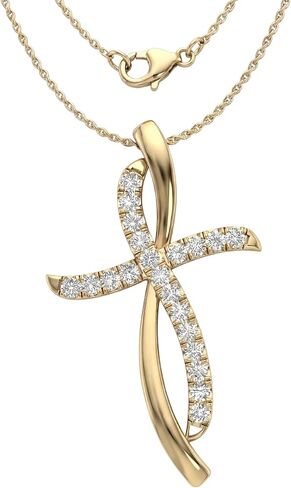 1/4 Carat Diamond Cross Pendant Necklace for Women in 14k White or Yellow Gold (F-G, SI2-I1, cttw) with 18 Inch Silver Chain and Lobster Claw in Kuwait