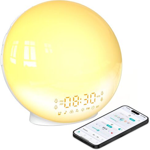 Smart Wake Up Light Sunrise Clock مع محاكاة Dawn Dusk ، 4 إنذارات ، أصوات الطبيعة - وضع نائم ثقيل ، إجراءات مخصصة in Saudi Arabia