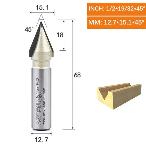 Arden V Bit 45 60 120 150 Degree Engraving Router Bit Carbide Woodworking 3D Carving V-Shaped Bevel Tipped Milling Cutter MDF(12.7x15.1x45Deg.) in Saudi Arabia