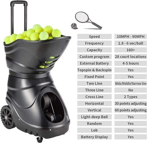 Tennis Machine, Adjustable Tennis Ball Tosser, Multifunction Training Modes, with Remote Control Equipment, 150 Large Capacity, for Solo Training Sports in Saudi Arabia