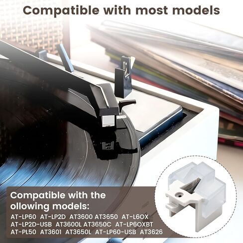 2 Pcs Record Player Needle Replacement, Conical Record Player Needles with Brush Parts Accessories Compatible with AT-LP60X AT-LP60XBT AT3600L AT-LP2D-USB AT-PL300 in Saudi Arabia
