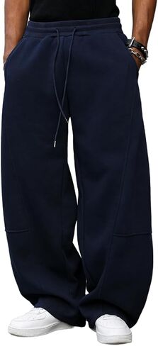 بنطال رياضي فضفاض للرجال برباط وساق واسعة، بنطال رياضي كاجوال للركض مع جيوب in Kuwait