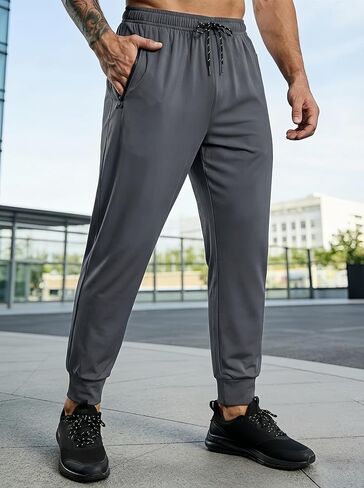Mens Athletic Sweatpants Tapered Joggers with Zipper Pockets, Lightweight for Gym, Running & Casual in Saudi Arabia