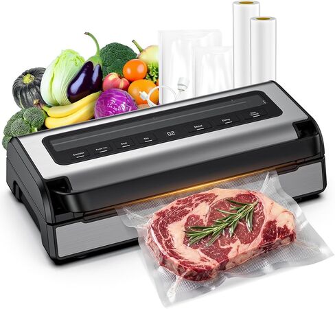 95KPa Vacuum Sealer Machine for food,Full Automatic with Double 12mm Heat Seal, 10in 1 Modes, Built in Cutter & Bag Storage, Includes 1 Roll and 10pcs Pre cut Bags in Saudi Arabia