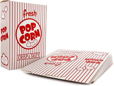 Snappy 4J Red & White Striped Close Top Popcorn Boxes, Popcorn Containers 25 Count, Movie Night Supplies 2.3 oz. Capacity, 5.75" x 2.5" x 8.5" in Kuwait