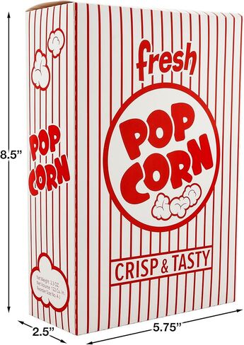 Snappy 4J Red & White Striped Close Top Popcorn Boxes, Popcorn Containers 25 Count, Movie Night Supplies 2.3 oz. Capacity, 5.75" x 2.5" x 8.5" in Kuwait