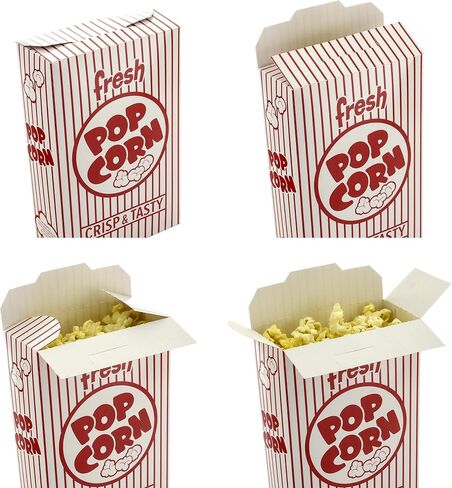 Snappy 4J Red & White Striped Close Top Popcorn Boxes, Popcorn Containers 25 Count, Movie Night Supplies 2.3 oz. Capacity, 5.75" x 2.5" x 8.5" in Kuwait