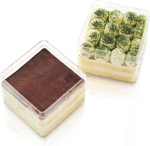 Generic Plastic Square Dessert Cups Boxes with Lids, Clear Boxes Packaging For Baked, Cookie Tiramisu Containers for Fruit, Pudding, Mousse, Parfait Cups With Lids (20, 12oz 3.3 * 3.3 * 2.5in boxes) in Saudi Arabia