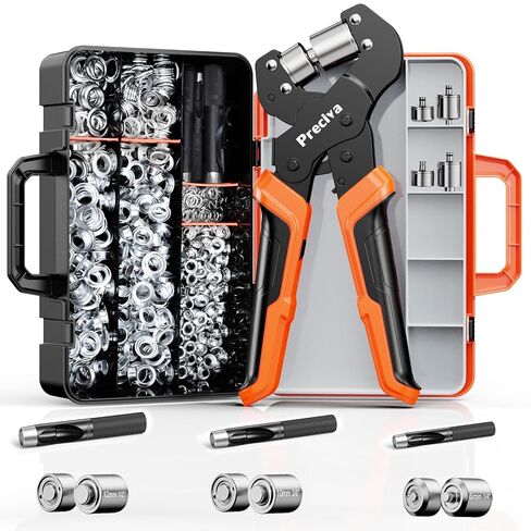 Preciva 3-Size Grommet Tool Kit of 1/2" 1/4" 3/8" - Hole Punch & Eyelet Setting Tool with 300Pcs Grommets | Handheld Eyelet Plier for Tarps, Tents, Canvas, Vinyl & Leather Crafting in Kuwait