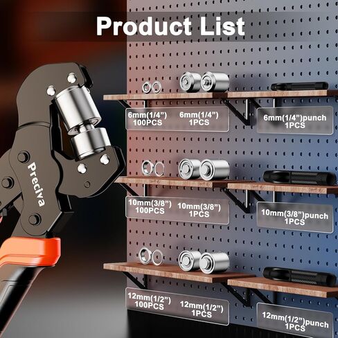 Preciva 3-Size Grommet Tool Kit of 1/2" 1/4" 3/8" - Hole Punch & Eyelet Setting Tool with 300Pcs Grommets | Handheld Eyelet Plier for Tarps, Tents, Canvas, Vinyl & Leather Crafting in Kuwait