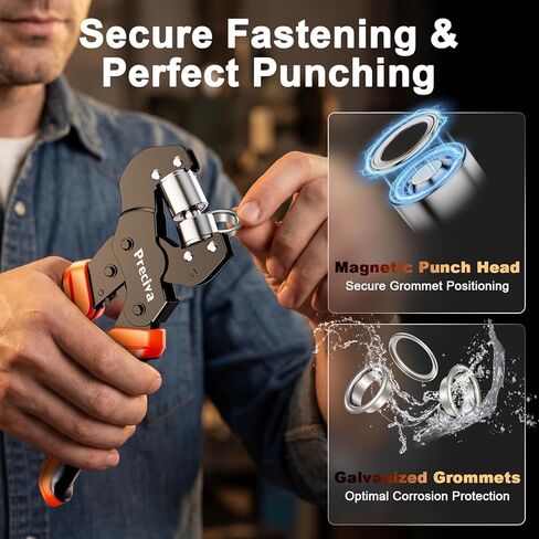 Preciva 3-Size Grommet Tool Kit of 1/2" 1/4" 3/8" - Hole Punch & Eyelet Setting Tool with 300Pcs Grommets | Handheld Eyelet Plier for Tarps, Tents, Canvas, Vinyl & Leather Crafting in Kuwait