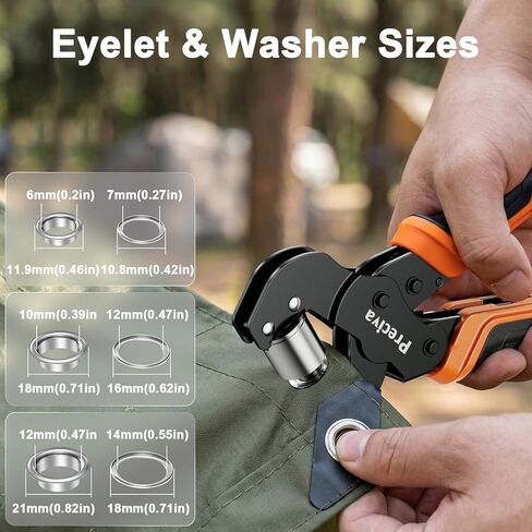 Preciva 3-Size Grommet Tool Kit of 1/2" 1/4" 3/8" - Hole Punch & Eyelet Setting Tool with 300Pcs Grommets | Handheld Eyelet Plier for Tarps, Tents, Canvas, Vinyl & Leather Crafting in Kuwait