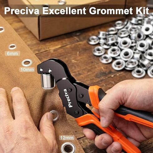 Preciva 3-Size Grommet Tool Kit of 1/2" 1/4" 3/8" - Hole Punch & Eyelet Setting Tool with 300Pcs Grommets | Handheld Eyelet Plier for Tarps, Tents, Canvas, Vinyl & Leather Crafting in Kuwait