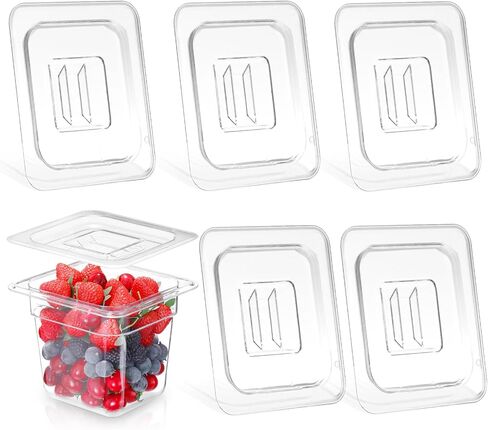 6 قطع من أغطية مقلاة الطعام NSF بمقبض | بولي كربونات مقاس 1/6 | أغطية حاويات مطعم الفندق للمطبخ التجاري | بلاستيك شفاف آمن للاستخدام في غسالة الأطباق in Kuwait