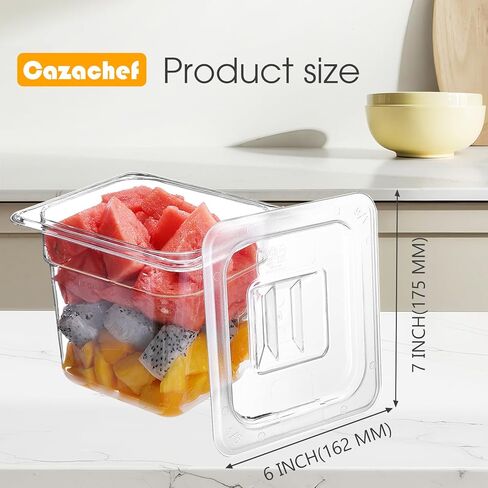 6 قطع من أغطية مقلاة الطعام NSF بمقبض | بولي كربونات مقاس 1/6 | أغطية حاويات مطعم الفندق للمطبخ التجاري | بلاستيك شفاف آمن للاستخدام في غسالة الأطباق in Kuwait