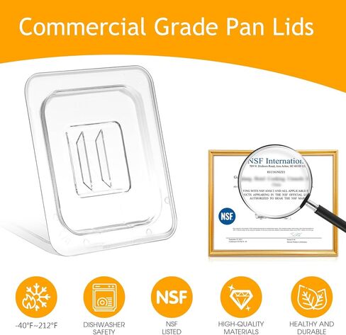 6 قطع من أغطية مقلاة الطعام NSF بمقبض | بولي كربونات مقاس 1/6 | أغطية حاويات مطعم الفندق للمطبخ التجاري | بلاستيك شفاف آمن للاستخدام في غسالة الأطباق in Kuwait