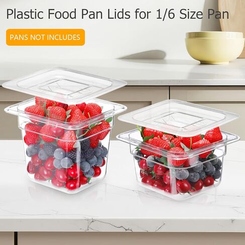 6 قطع من أغطية مقلاة الطعام NSF بمقبض | بولي كربونات مقاس 1/6 | أغطية حاويات مطعم الفندق للمطبخ التجاري | بلاستيك شفاف آمن للاستخدام في غسالة الأطباق in Kuwait
