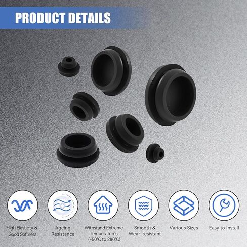 135Pcs Black Rubber Plug Box, 8 Sizes Rubber Plugs for Round Holes, 1" 3/4" 5/8" 1/2" 3/8" 5/16" 1/4" 1/5" Round Hole Silicone Tool Various Sizes of Silicone Plugs for Car/Furniture/Offices in Saudi Arabia