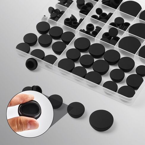 135Pcs Black Rubber Plug Box, 8 Sizes Rubber Plugs for Round Holes, 1" 3/4" 5/8" 1/2" 3/8" 5/16" 1/4" 1/5" Round Hole Silicone Tool Various Sizes of Silicone Plugs for Car/Furniture/Offices in Saudi Arabia
