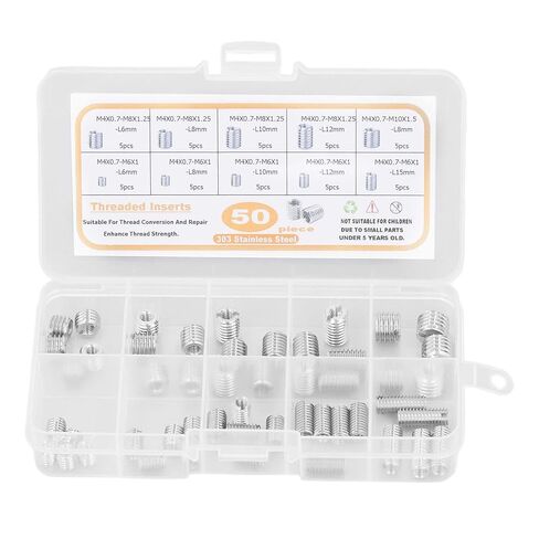 50Pcs Threaded Inserts Stainless Steel Thread Insert Assortment Kit with Storage Box Silver in Saudi Arabia