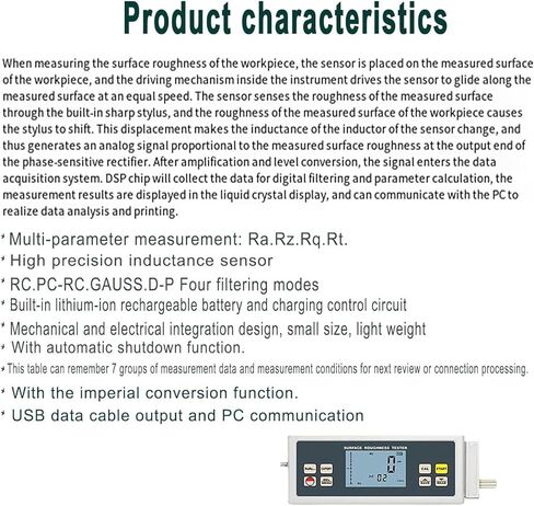 High Precision Roughness Tester, Portable Roughness Gauge, Memorize 7 Sets of Measurement Data, Measures Ra, Rz, Rq, Rt, Auto Shutdown, for Accurate Surface Measurement in Kuwait
