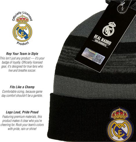 2024 Compatible with Real Madrid Official Grey with Black Line Pattern Beanie in Saudi Arabia