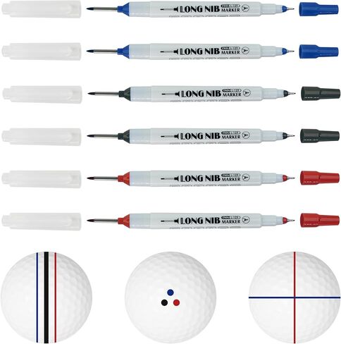 أقلام تحديد دائمة ذات طرف مزدوج لكرة الجولف والنادي، 6 عبوات، طرف مزدوج الجانب، مقاوم للماء، سريع الجفاف، مضاد للبهتان، 2 أسود 2 أزرق 2 أحمر مع حقيبة حمل in Kuwait