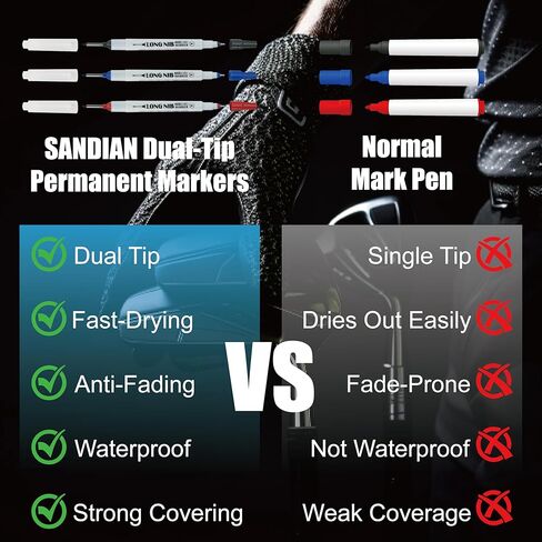 أقلام تحديد دائمة ذات طرف مزدوج لكرة الجولف والنادي، 6 عبوات، طرف مزدوج الجانب، مقاوم للماء، سريع الجفاف، مضاد للبهتان، 2 أسود 2 أزرق 2 أحمر مع حقيبة حمل in Kuwait