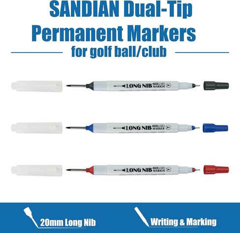 أقلام تحديد دائمة ذات طرف مزدوج لكرة الجولف والنادي، 6 عبوات، طرف مزدوج الجانب، مقاوم للماء، سريع الجفاف، مضاد للبهتان، 2 أسود 2 أزرق 2 أحمر مع حقيبة حمل in Kuwait
