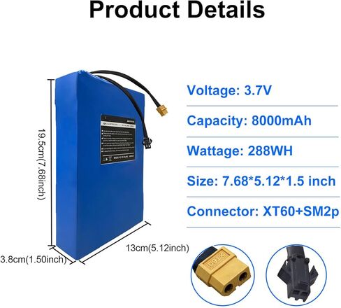 36V 8Ah Electric Scooter Battery Compatible for Phantomgogo R1 Electric Scooters 36V Electric Scooter Replacement Battery 288Wh Li-ion Power Batteries, Size: 7.68 * 5.2 * 1.50 inch in Kuwait