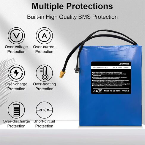 36V 8Ah Electric Scooter Battery Compatible for Phantomgogo R1 Electric Scooters 36V Electric Scooter Replacement Battery 288Wh Li-ion Power Batteries, Size: 7.68 * 5.2 * 1.50 inch in Kuwait