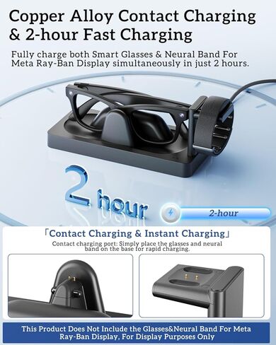 Charging Station for Meta Ray-Ban Display Glasses&for Meta Neural Band, Charger Dock for RayBan Met-A Display Smart Glasses Accessories「3-in-1 Charging,Compact,Status Indicator,Circuit Protection」 in Kuwait