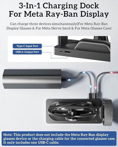 Charging Station for Meta Ray-Ban Display Glasses&for Meta Neural Band, Charger Dock for RayBan Met-A Display Smart Glasses Accessories「3-in-1 Charging,Compact,Status Indicator,Circuit Protection」 in Kuwait