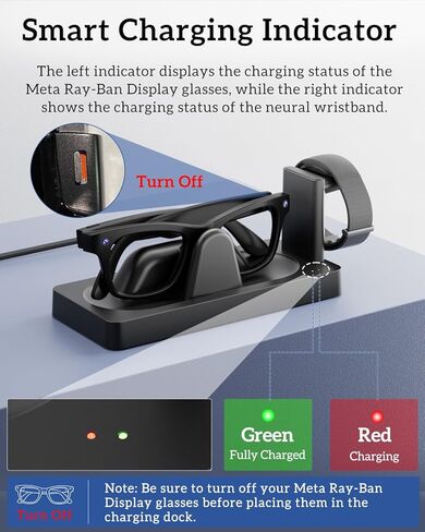 Charging Station for Meta Ray-Ban Display Glasses&for Meta Neural Band, Charger Dock for RayBan Met-A Display Smart Glasses Accessories「3-in-1 Charging,Compact,Status Indicator,Circuit Protection」 in Kuwait