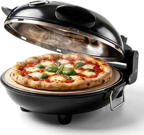 Cook With Color Electric Indoor Pizza Oven – Crispy Crust Countertop Pizza Maker, Heats up to 800˚F, 12 Inch Ceramic Stone, Dual Temperature Control Knobs, Bamboo Peel Included, Black in Kuwait