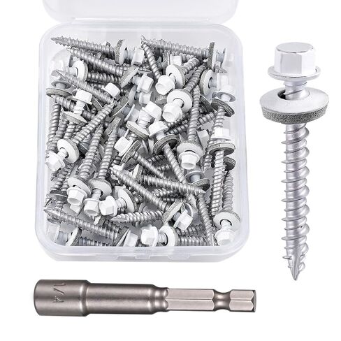 50 Pcs White #10 x 1-1/2" Metal Roofing Screws with EPDM Washer Hex Head Galvanized Self-Tapping Screws for They Can Be Used for Roofing Siding Fences Houses Porches or Sloping Roofs in Kuwait