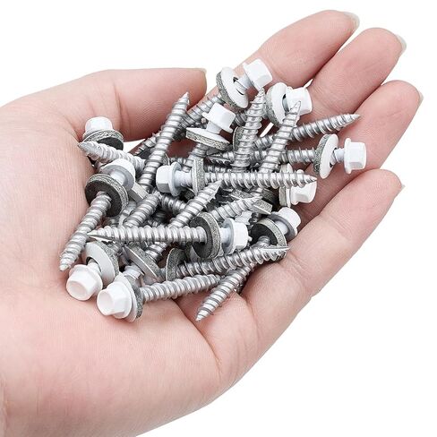 50 Pcs White #10 x 1-1/2" Metal Roofing Screws with EPDM Washer Hex Head Galvanized Self-Tapping Screws for They Can Be Used for Roofing Siding Fences Houses Porches or Sloping Roofs in Kuwait