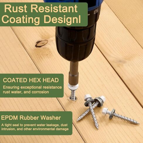 50 Pcs White #10 x 1-1/2" Metal Roofing Screws with EPDM Washer Hex Head Galvanized Self-Tapping Screws for They Can Be Used for Roofing Siding Fences Houses Porches or Sloping Roofs in Kuwait