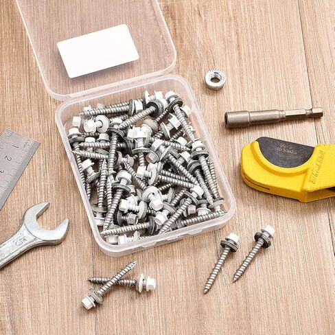 50 Pcs White #10 x 1-1/2" Metal Roofing Screws with EPDM Washer Hex Head Galvanized Self-Tapping Screws for They Can Be Used for Roofing Siding Fences Houses Porches or Sloping Roofs in Kuwait