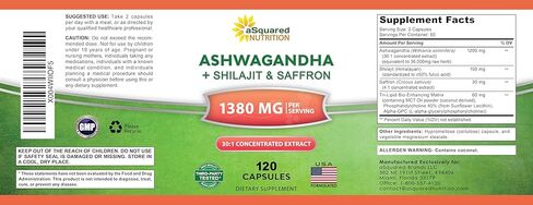 aSquared Nutrition Ashwagandha Supplements for Men & Women + Shilajit & Saffron - 120 Capsules - Pure Root Powder Complex - Pills Alternative to Gummies & Drops in Saudi Arabia