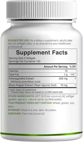 DEAL SUPPLEMENT Ashwagandha Extract with Black Pepper Extract, 240 Softgels – Ayurvedic Root Extract with Added MCT Oil – Active Withanolides – Non-GMO, Lab Tested in Saudi Arabia