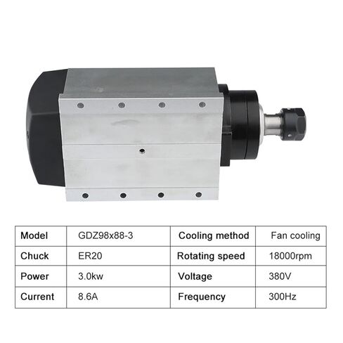 3.0kw ER20 air Cooled Spindle Motor Chuck 4 Bearings 220V 380V Square Flange(3.0kw 220V) in Saudi Arabia