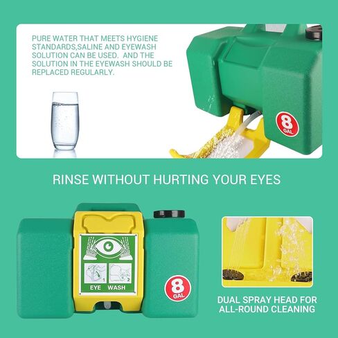 Portable Eyewash Station - 2026 Eye Wash Station with Ansi Certified OSHA-Approved, 8 Gallon Wall Mount Eye Washing Station with Dual Spray in Kuwait