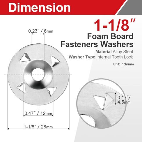 1-1/8 بوصة غسالات تثبيت ألواح الرغوة، مثبتات ألواح الرغوة لتركيب وتثبيت ألواح الرغوة العازلة، 72 قطعة in Kuwait