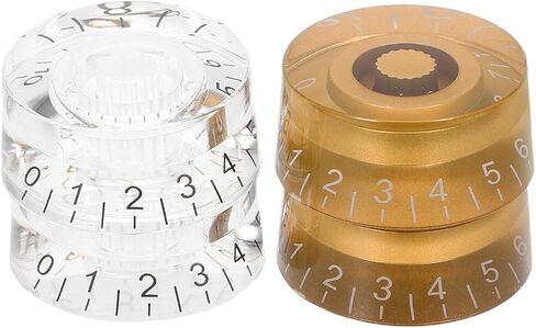 Yardwe Electric Guitar Volume Control Knobs 4pcs Set – Barrel Shape Potentiometer Caps with 18 Teeth, Gold with White and Black Markings – Replacement Guitar Tone and Bass Audio Knobs in Saudi Arabia