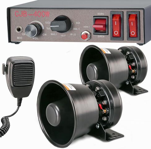 BooYu 12V 400W 9 Tones Police Warning Emergency Siren PA System [180° Design Speaker][125-135dB][Handheld Microphone][2 x 10A Switches] for Firefighter Ambulance Vehicles Truck SUV ATV UTV in Saudi Arabia