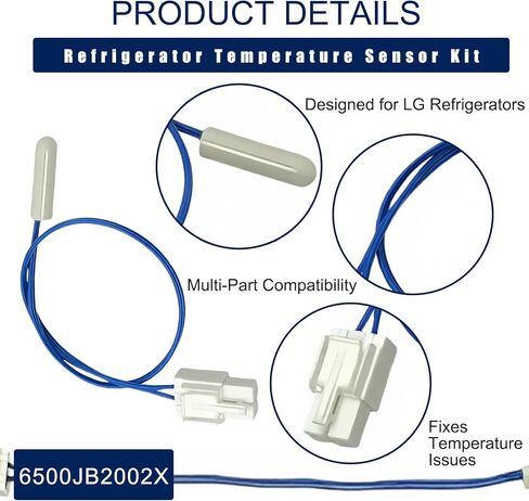 مجموعة مستشعر درجة حرارة الثلاجة 6500JB2002X لحزمة مستشعر درجة حرارة ثلاجة LG - تناسب موديلات 6500JB2002X، AP5594347، PS3636270، 2651043، AH3636270، EA363627، 3 عبوات in Kuwait